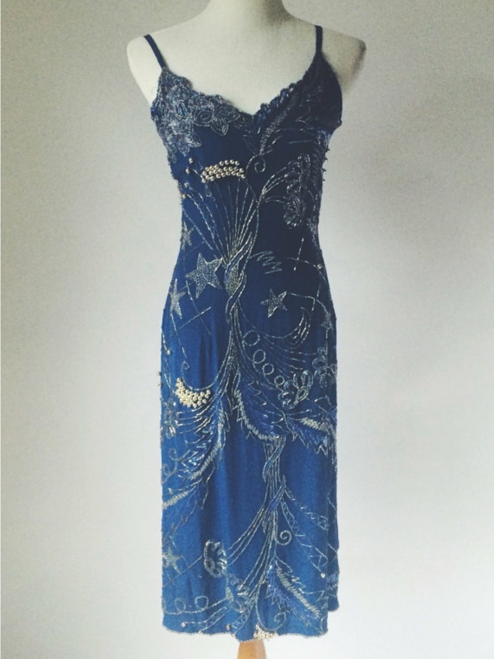 Vintage midnight blue beaded starry sky dress